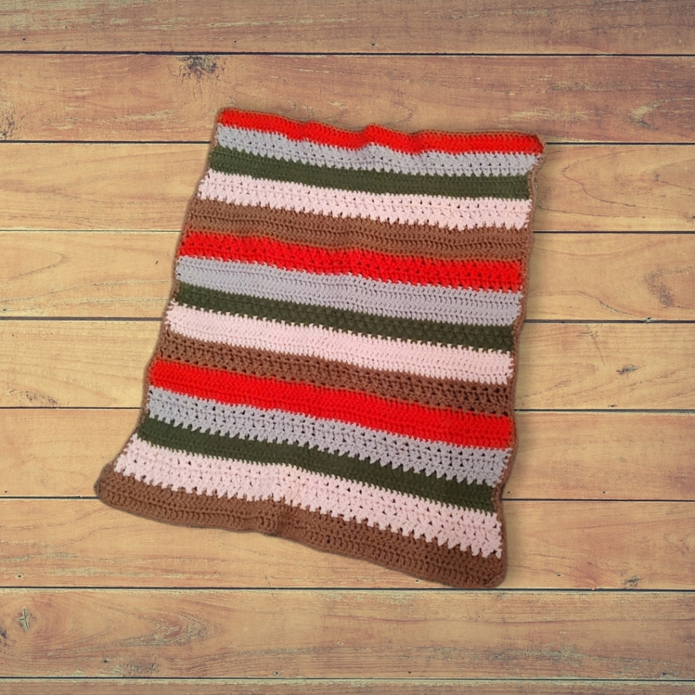 Vintage 70s/80s Handmade Crochet Lap Blanket/Baby/Pet, Multi-color Stripe